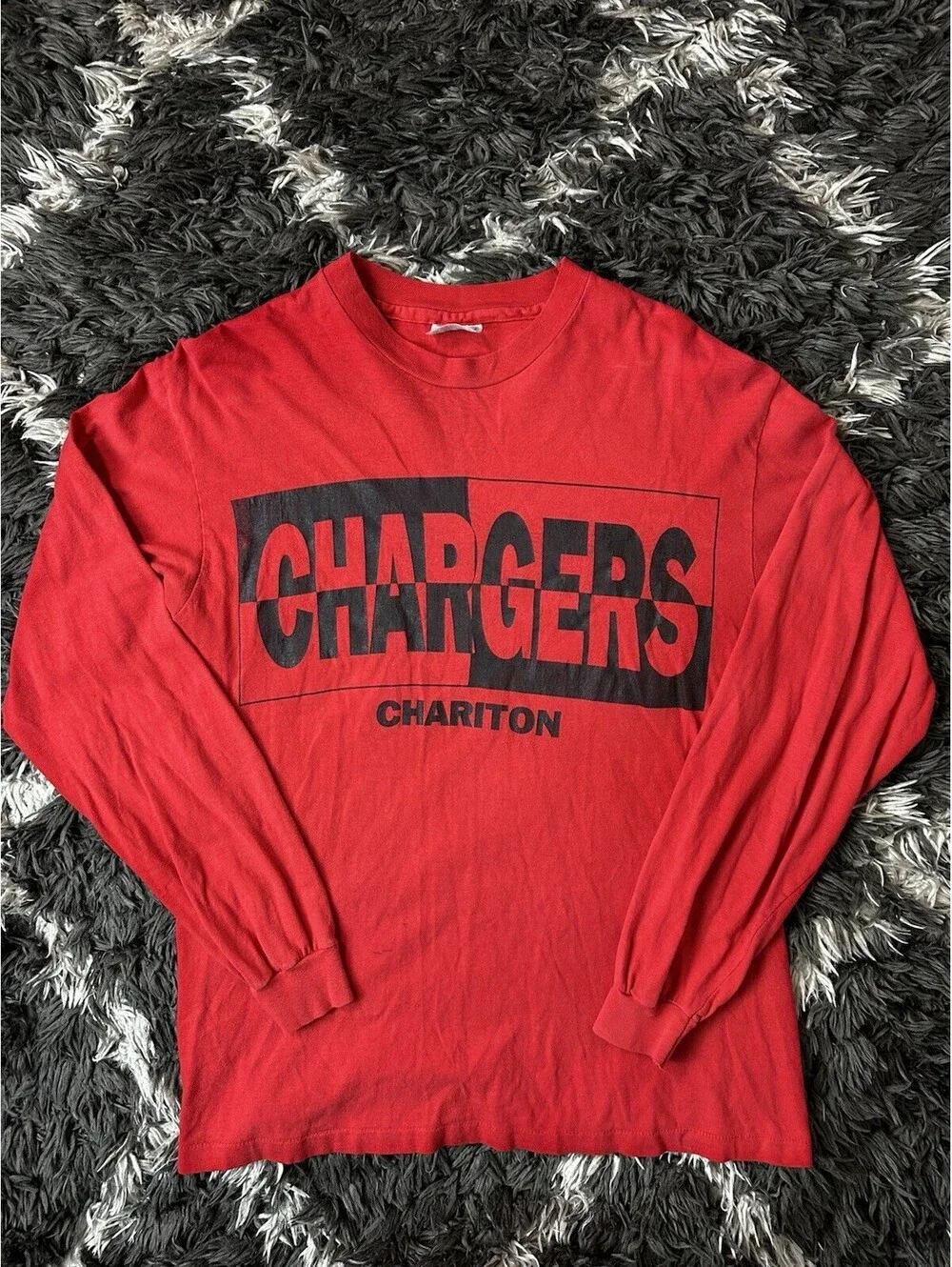 Vintage 90s Hanes Beefy-T Chariton Chargers Shirt Mens Medium Red Long Sleeve